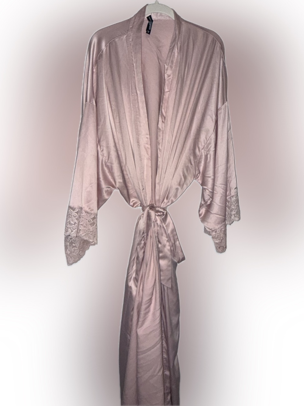 Silky Lace-Trim Robe — Light Blush Pink